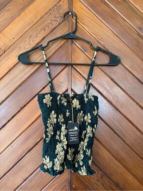 Kahulale’a Women’s Emerald & Gold Naupaka Smocked Crop Top